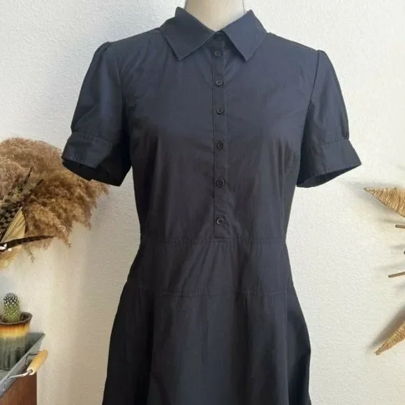 Halogen Womens Fit & Flare Black Shirt Half Button Midi Dress Collared Large - Picture 7 of 12
